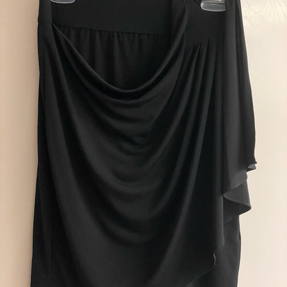 Forever 21 black bodycon mini skirt elastic waistband draping front sz L spandex - Picture 6 of 9